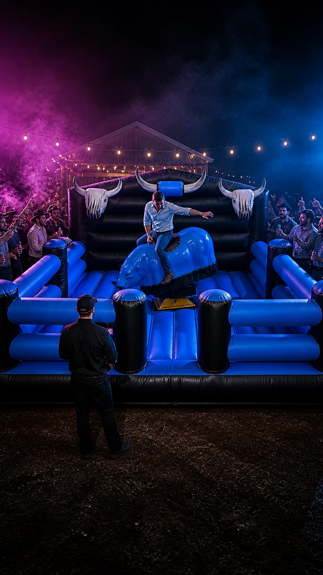 Bucks party rider on the Full Throttle Chaos mechanical bull