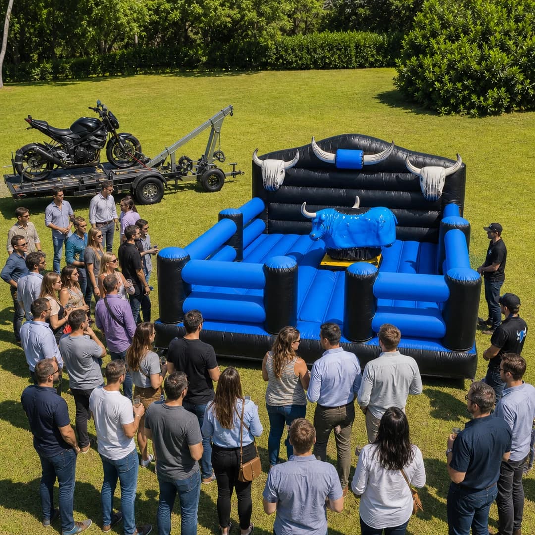 Corporate event with the Full Throttle Chaos inflatable arena