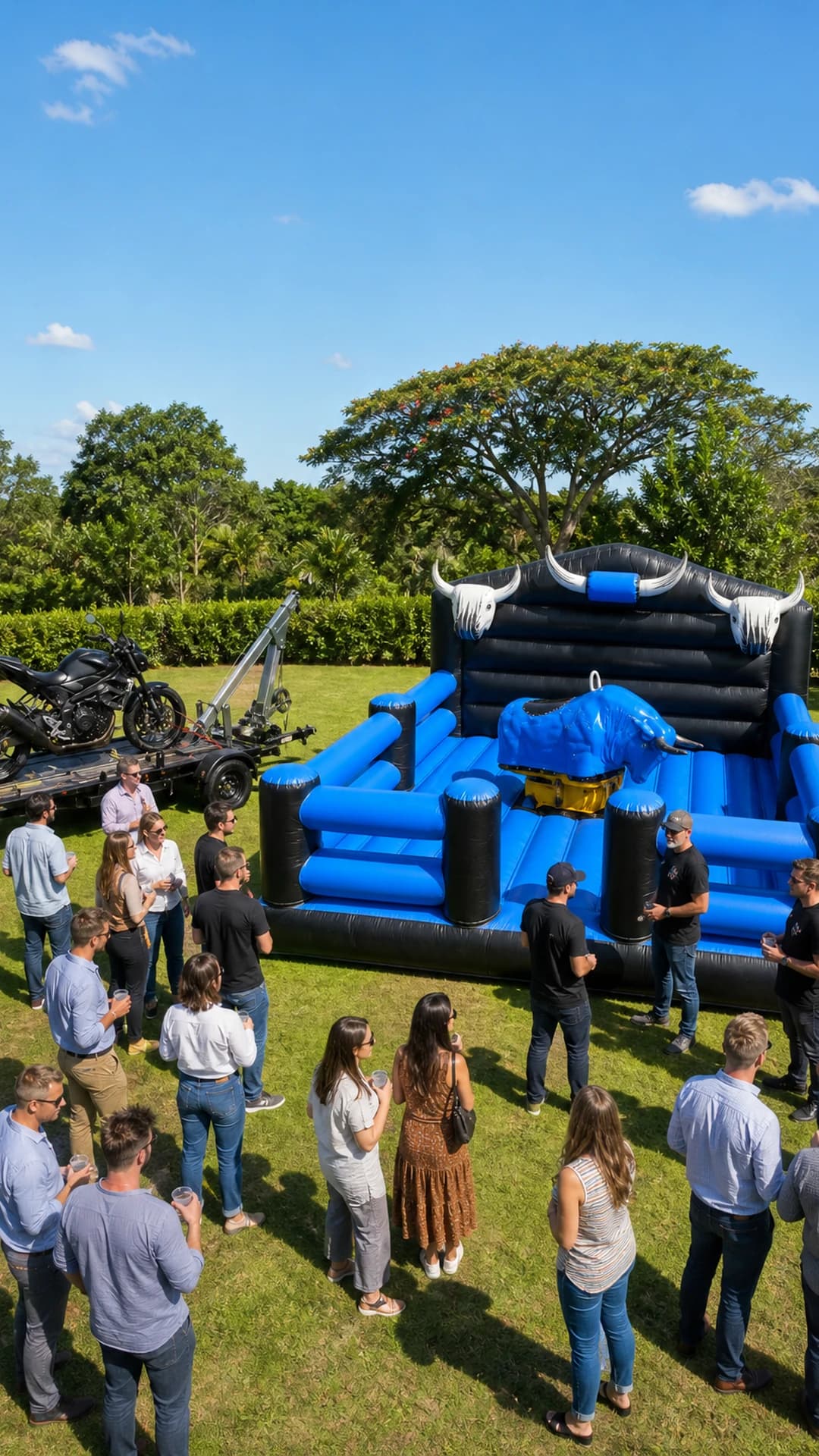 Office crowd around the Full Throttle Chaos bull arena