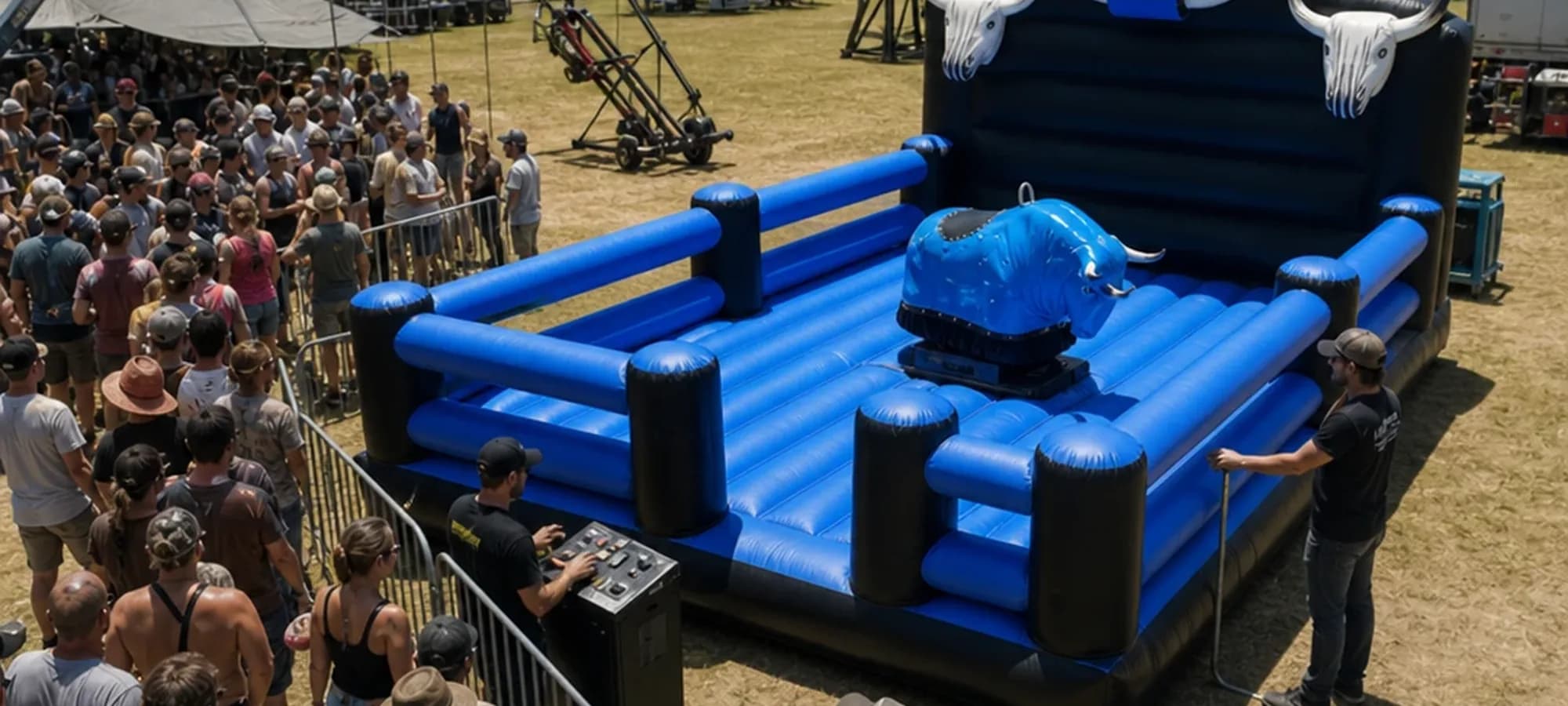 Festival field with the Full Throttle Chaos inflatable arena