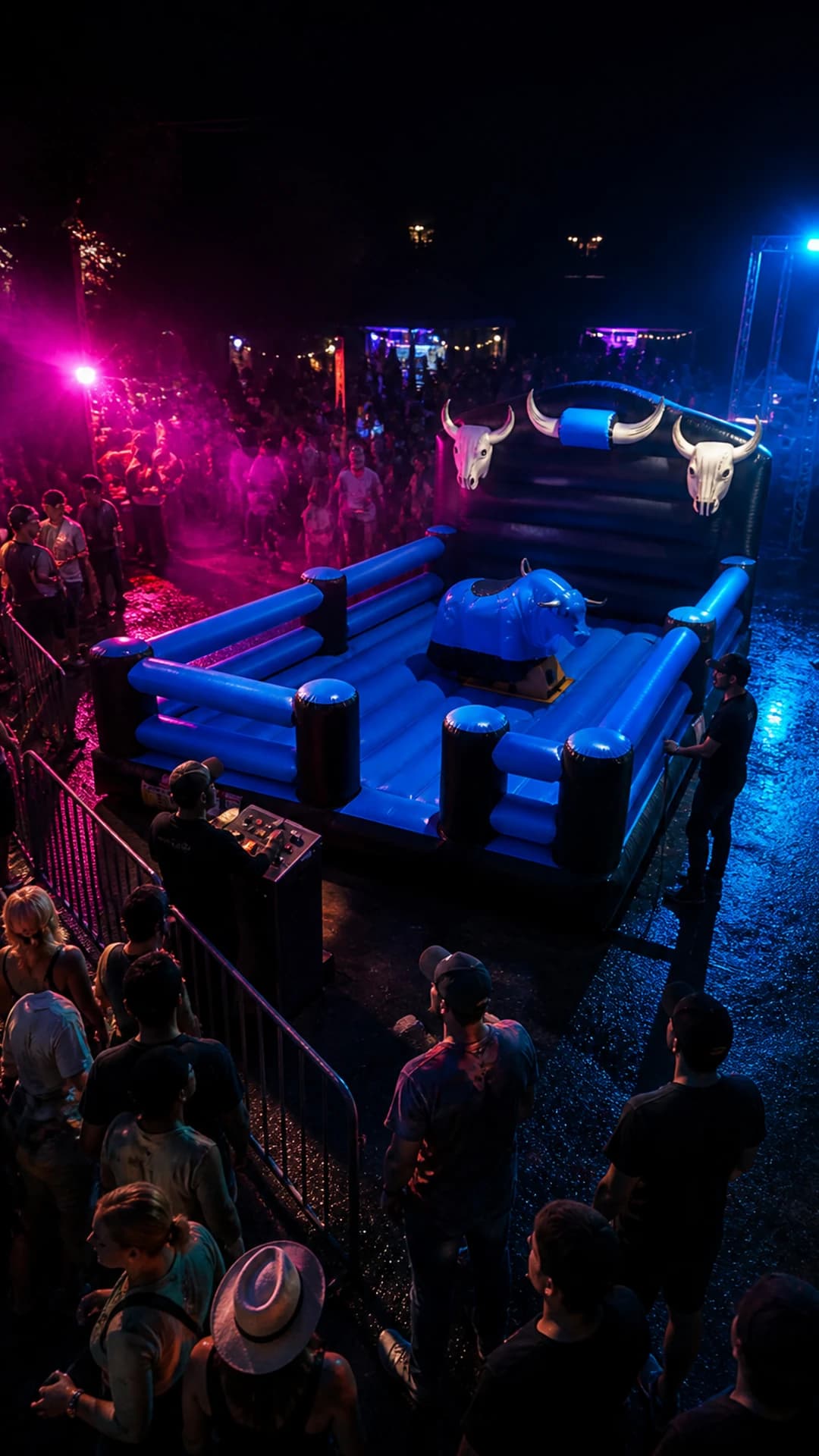 Outdoor festival night with the Full Throttle Chaos bull arena