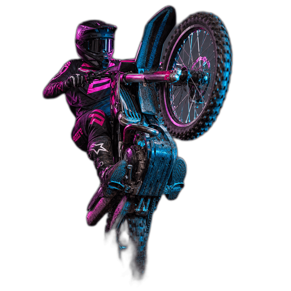 Rider pulling a wheelie on the Full Throttle Chaos wheelie machine