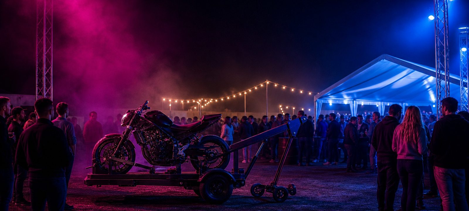 Wheelie machine trailer as the centrepiece of an outdoor night event